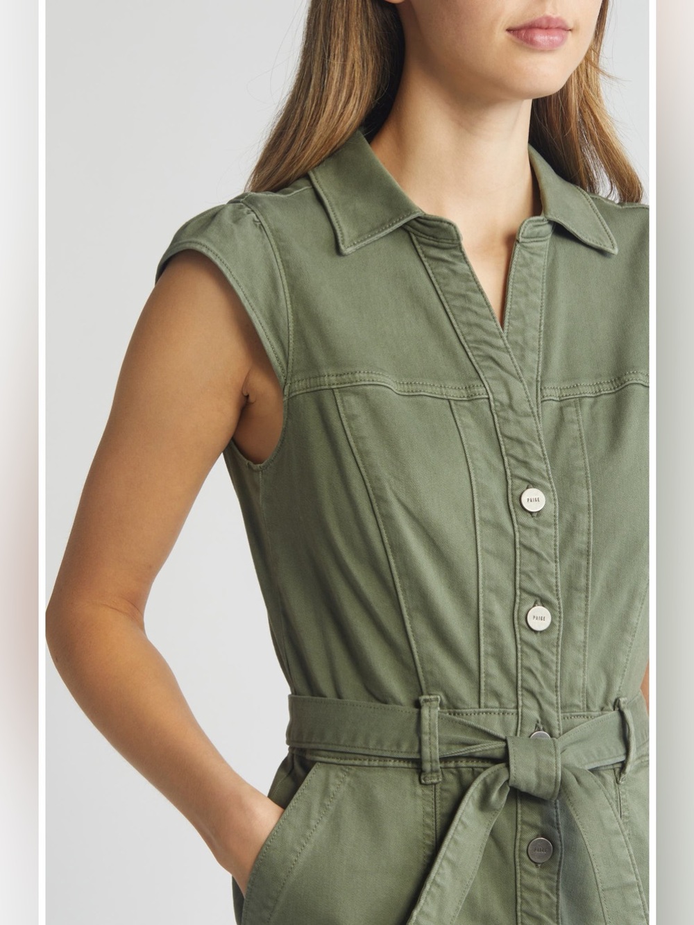 Paige Jaxsyn Cap Sleeve Stretch Twill Midi Shirtdress - Size 6